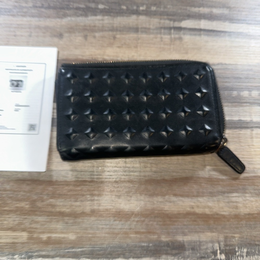 MCM Black Leather 3D Diamond Embossed‎ Zip Around Wallet with COA